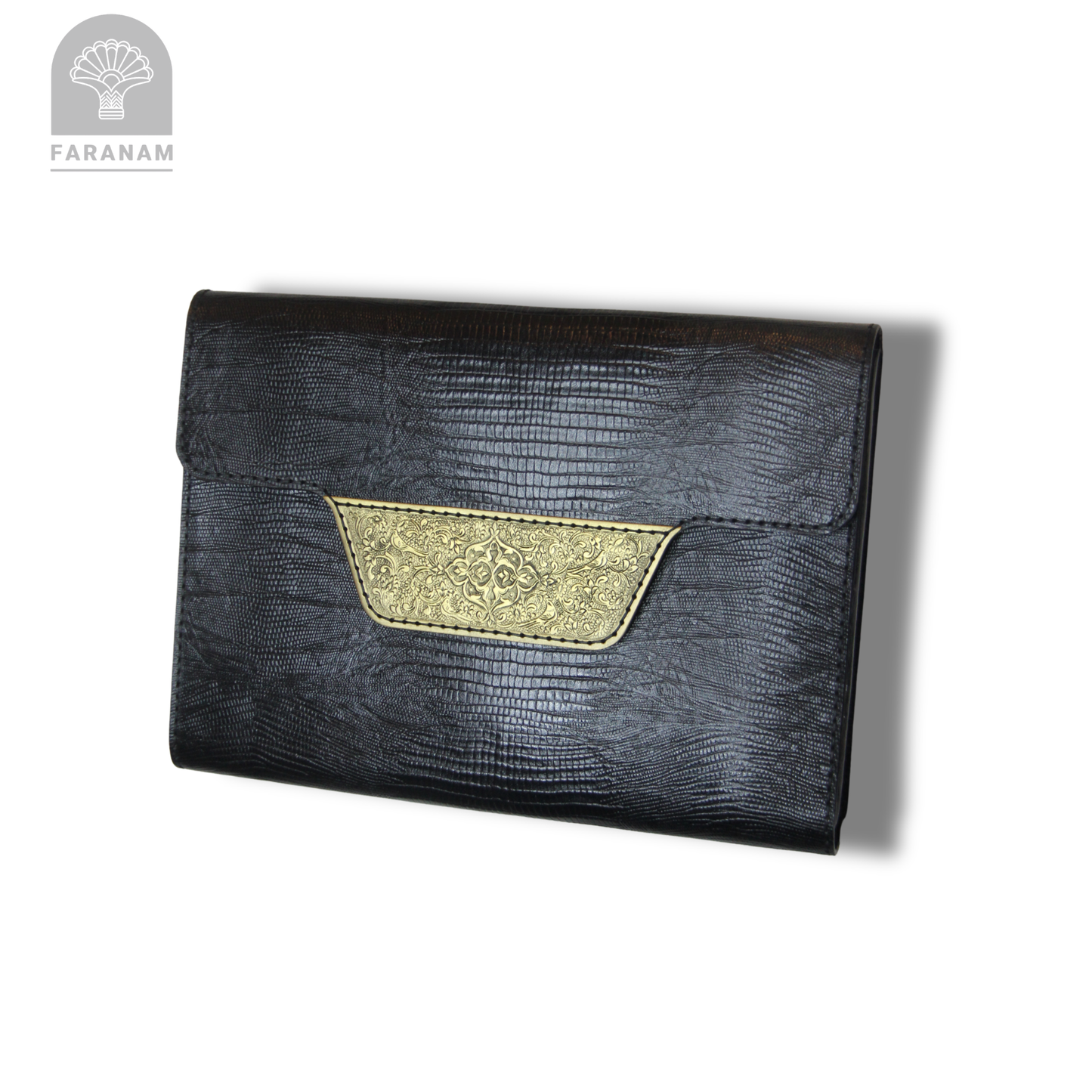 Vala Hand Etched Leather Clutch, Handmade, Designed by Faranam Studio