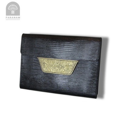 Vala Hand Etched Leather Clutch, Handmade, Designed by Faranam Studio