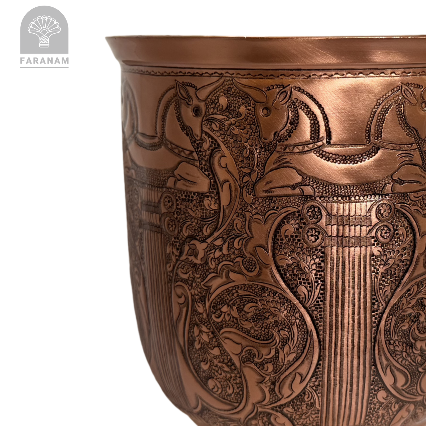 The Persepolis Hand-Etched Copper Vase/Candy Bowl, Handmade