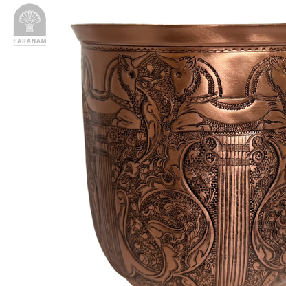 The Persepolis Hand-Etched Copper Vase/Candy Bowl, Handmade