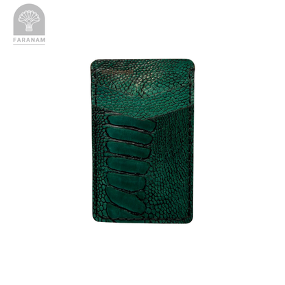 Victor Card Holder, Ostrich Leg Leather, Hand-stitched