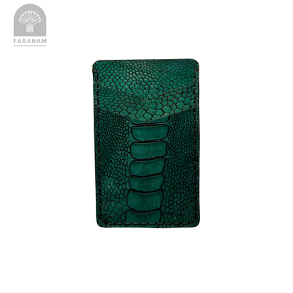 Victor Card Holder, Ostrich Leg Leather, Hand-stitched