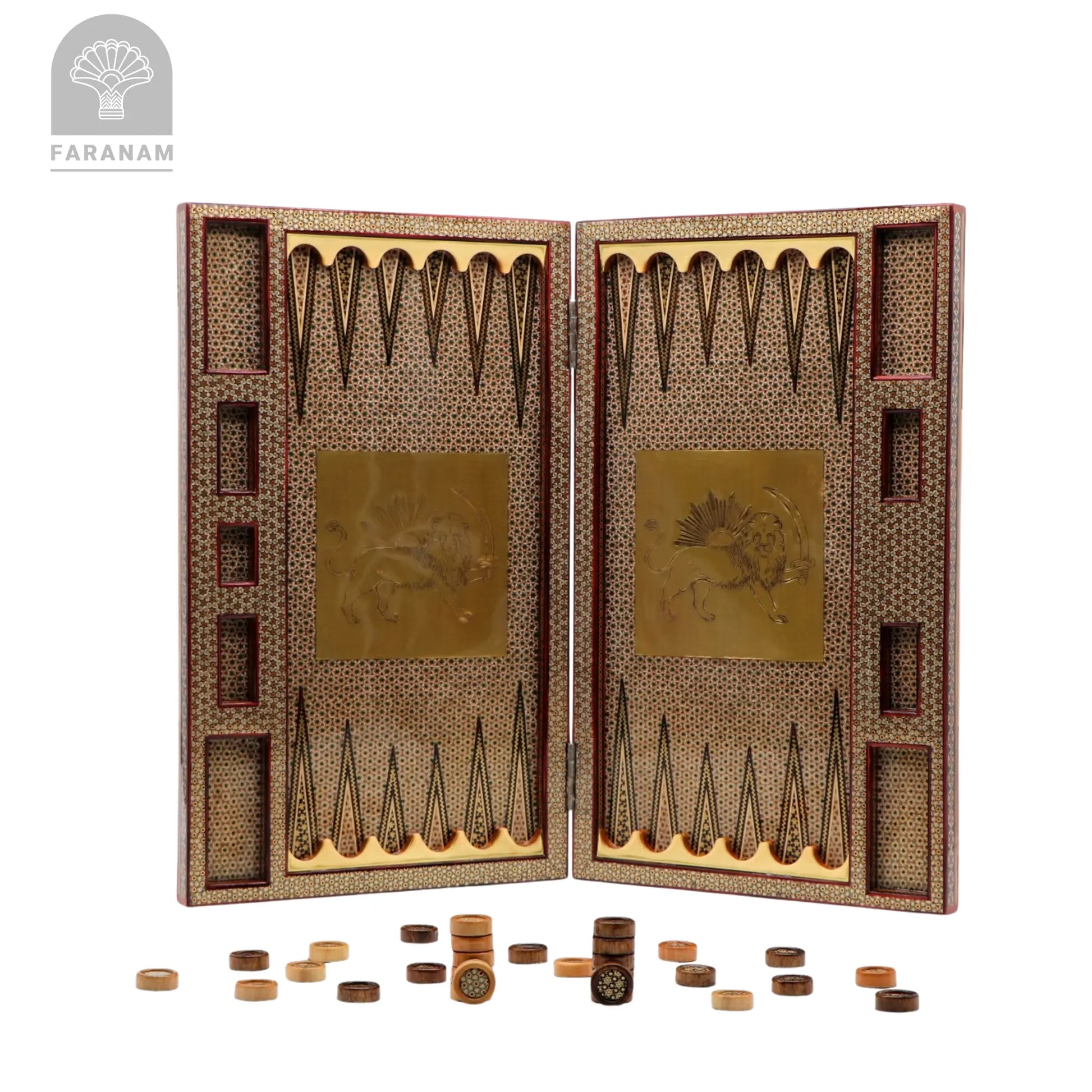 Lion & Sun, Handmade Backgammon & Chess Board Faranam
