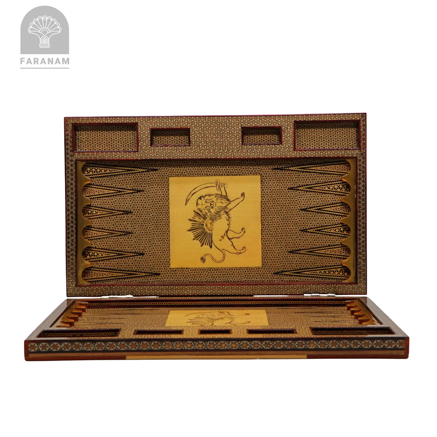 Lion & Sun, Handmade Backgammon & Chess Board Faranam