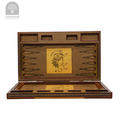 Lion & Sun, Handmade Backgammon & Chess Board Faranam