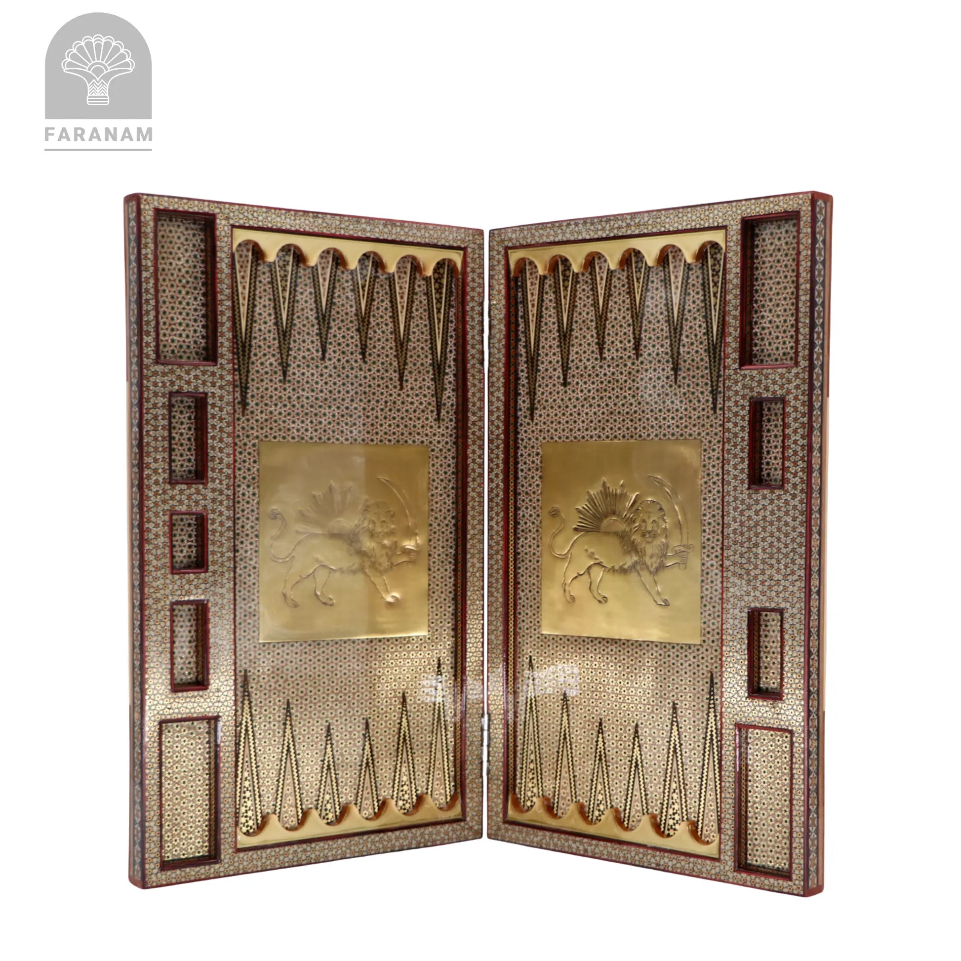 Lion & Sun, Handmade Backgammon & Chess Board Faranam