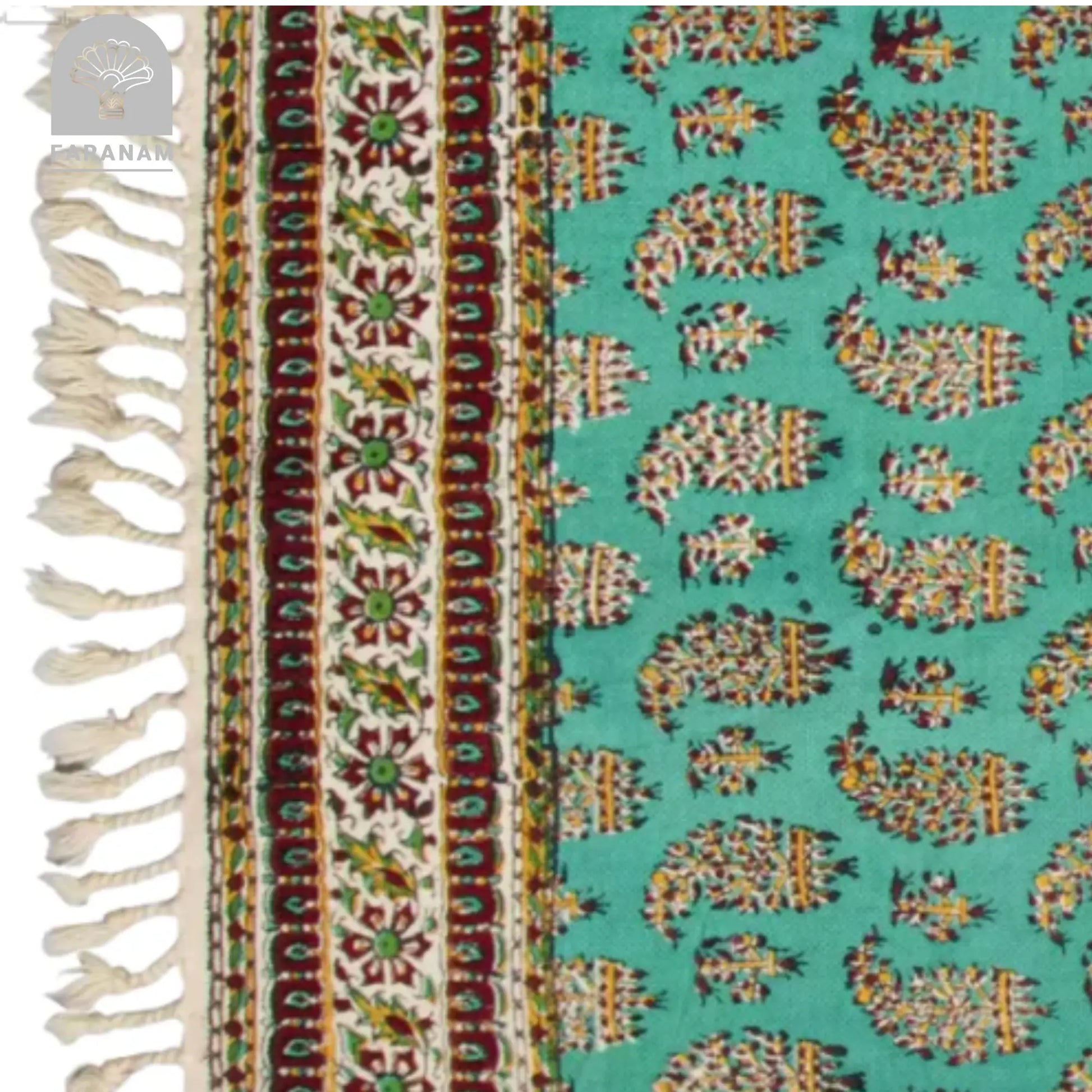 Emerald Avenue Runner, Rectangular Cotton Tablecloth, Handmade Faranam