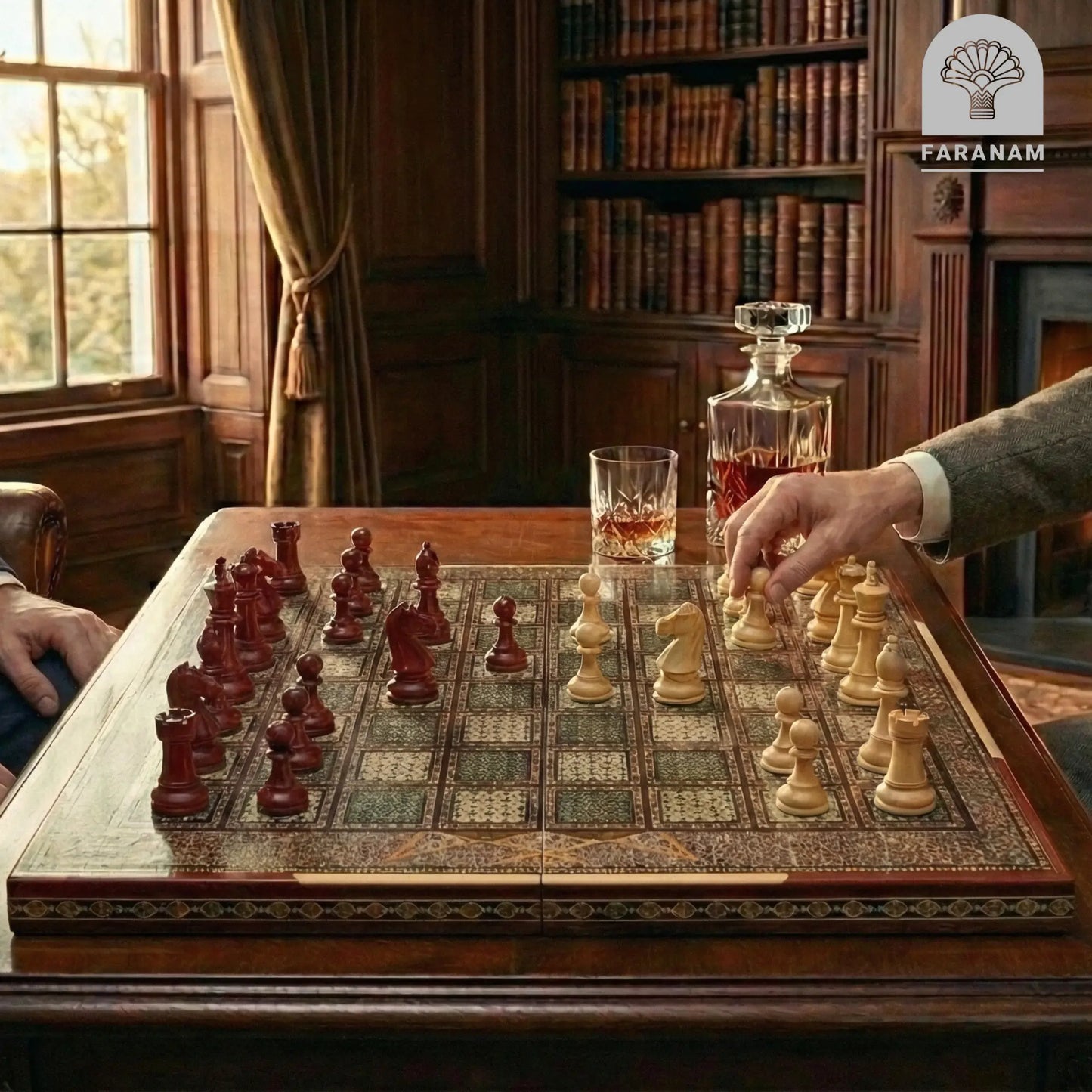 Lion & Sun, Handmade Backgammon & Chess Board Faranam