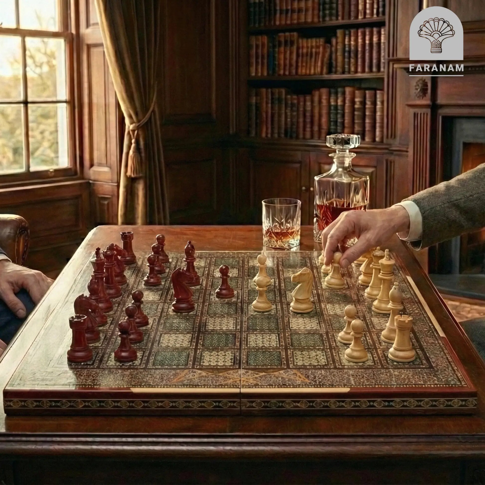 Lion & Sun, Handmade Backgammon & Chess Board Faranam