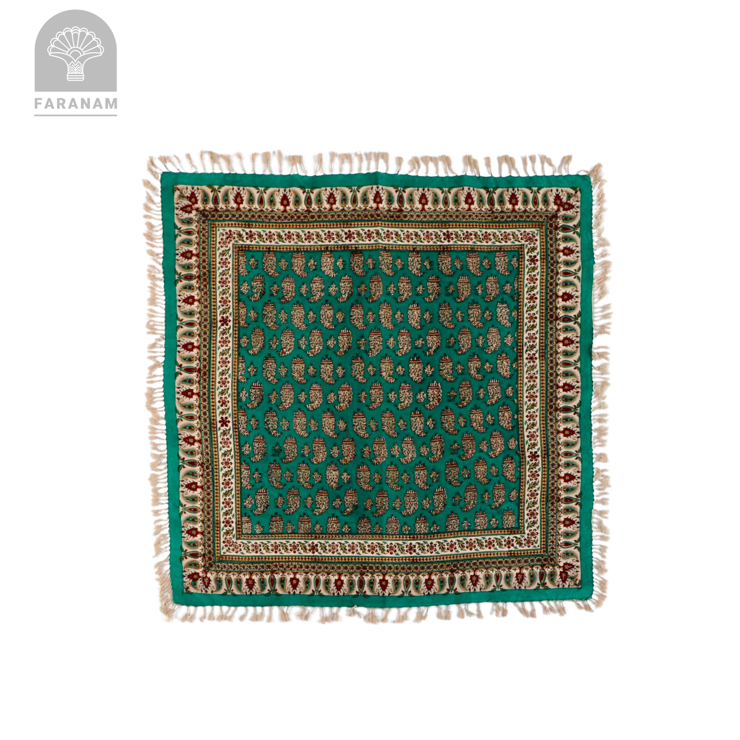 Maison Paisley Green decorative Tablecloth, 2.5'x2.5', Handmade