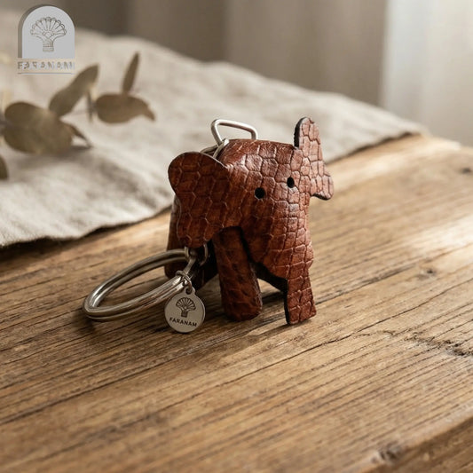 Elephant Keychain, Genuine cowhide, Hand-stitched Faranam
