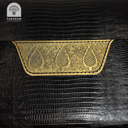 Vala Hand Etched Leather Clutch, Handmade, Designed by Faranam Studio