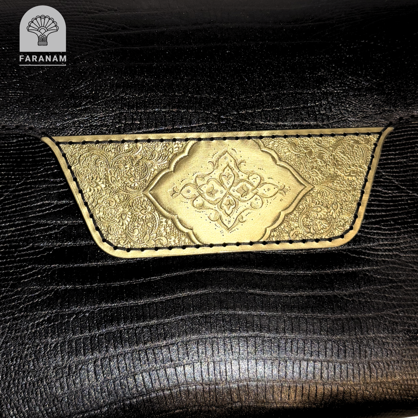 Vala Hand Etched Leather Clutch, Handmade, Designed by Faranam Studio