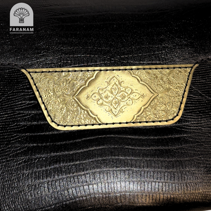 Vala Hand Etched Leather Clutch, Handmade, Designed by Faranam Studio