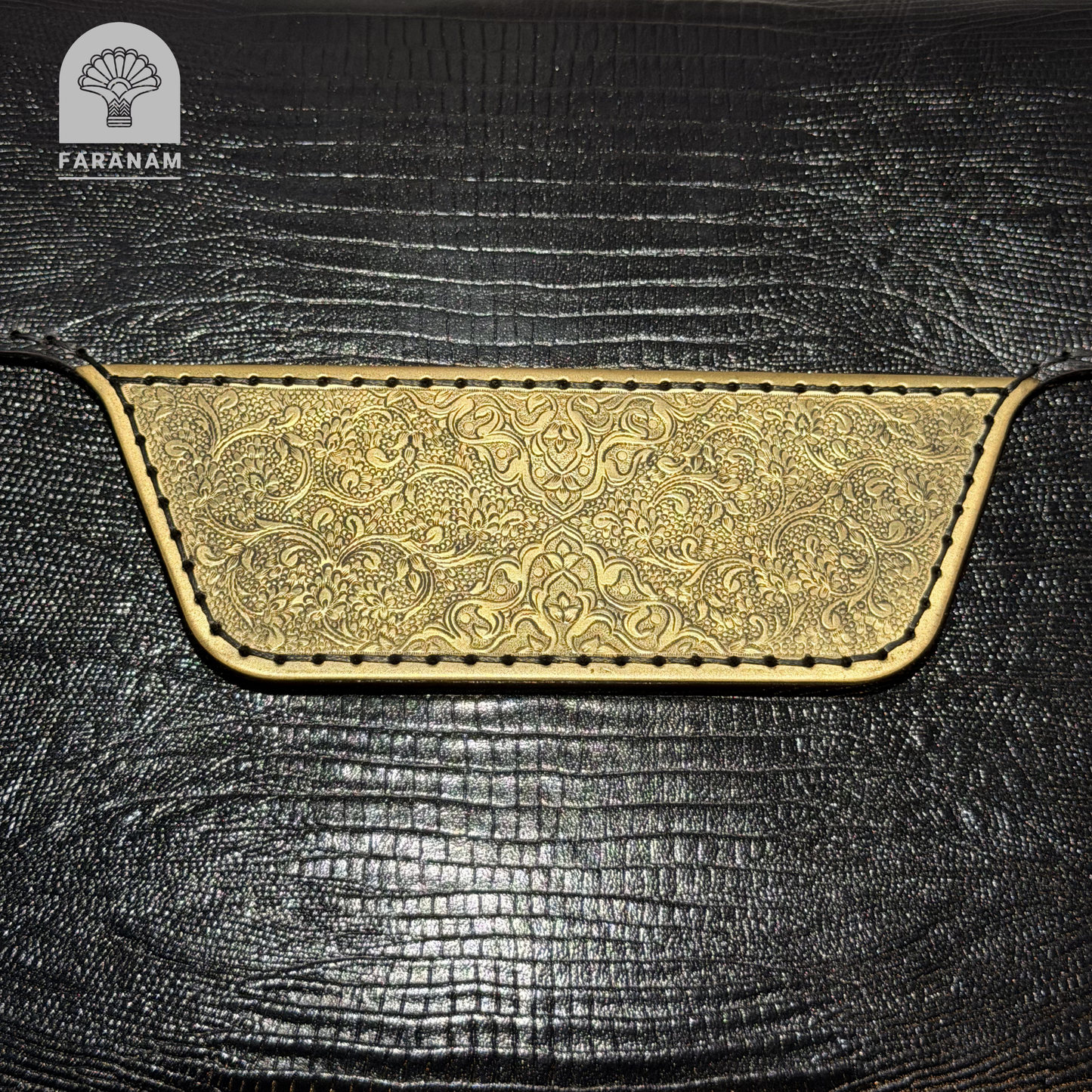 Vala Hand Etched Leather Clutch, Handmade, Designed by Faranam Studio