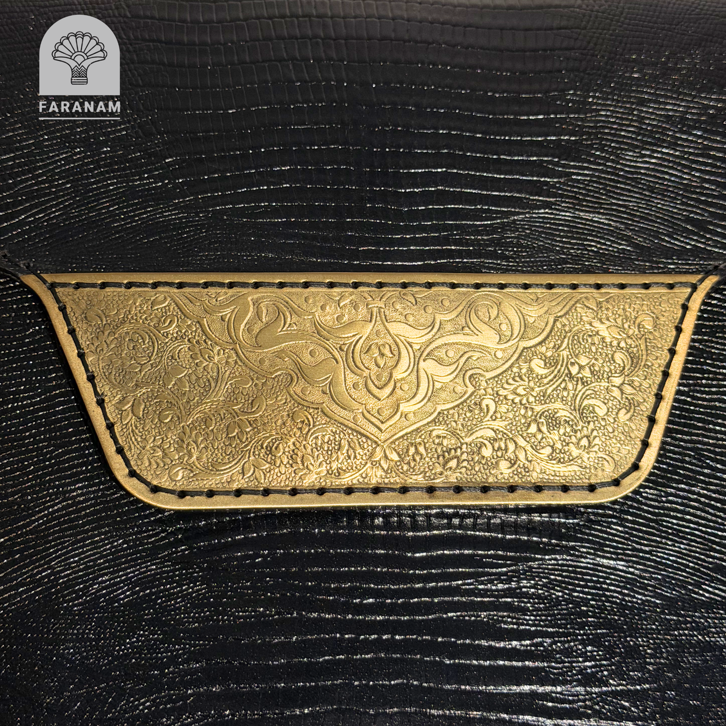 Vala Hand Etched Leather Clutch, Handmade, Designed by Faranam Studio