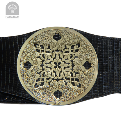 Simaj Hand Etched Leather Waist Belt, Handmade, Designed by Faranam Studio