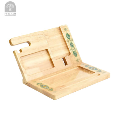 Serene Desk Organizer & Phone Stand, Hand-Painted, Rubber Wood My Store