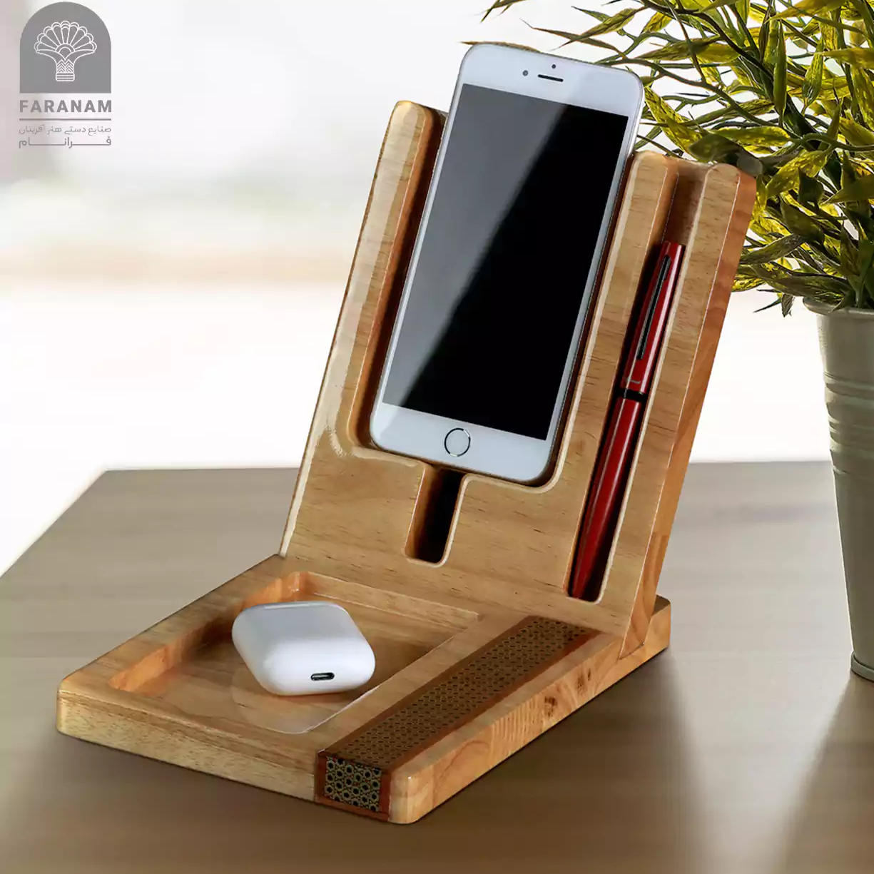 Compact Mosaic Desk Organize, Inlaid mosaic, Rubber Wood