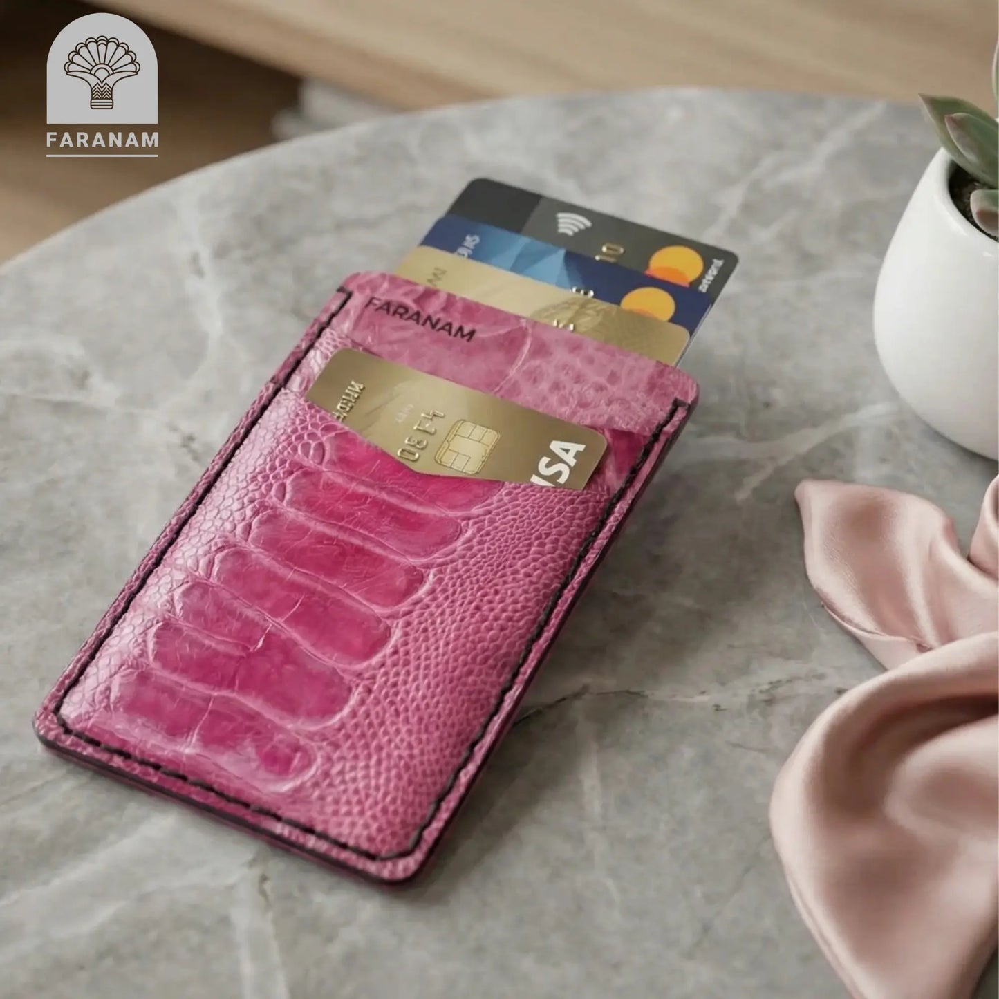 Victor Card Holder, Ostrich Leg Leather, Hand-stitched Faranam