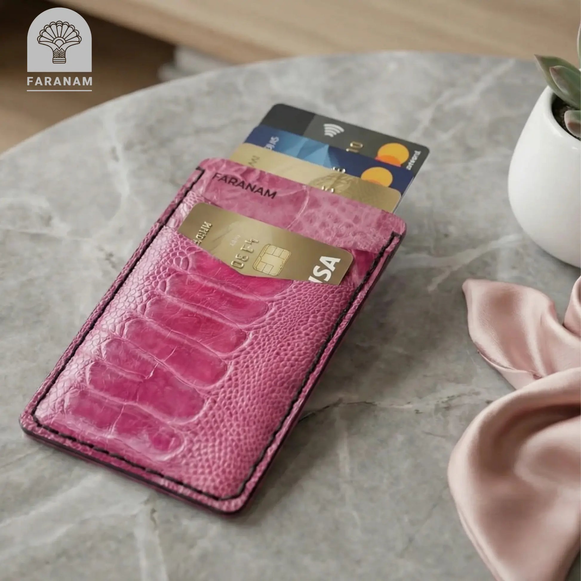 Victor Card Holder, Ostrich Leg Leather, Hand-stitched Faranam