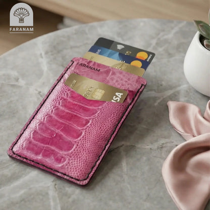 Victor Card Holder, Ostrich Leg Leather, Hand-stitched Faranam