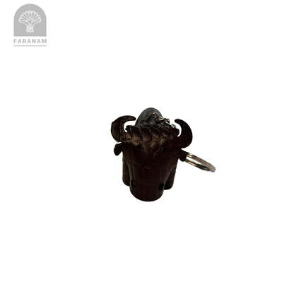 Buffalo Keychain, Genuine cowhide Leather, Hand-stitched