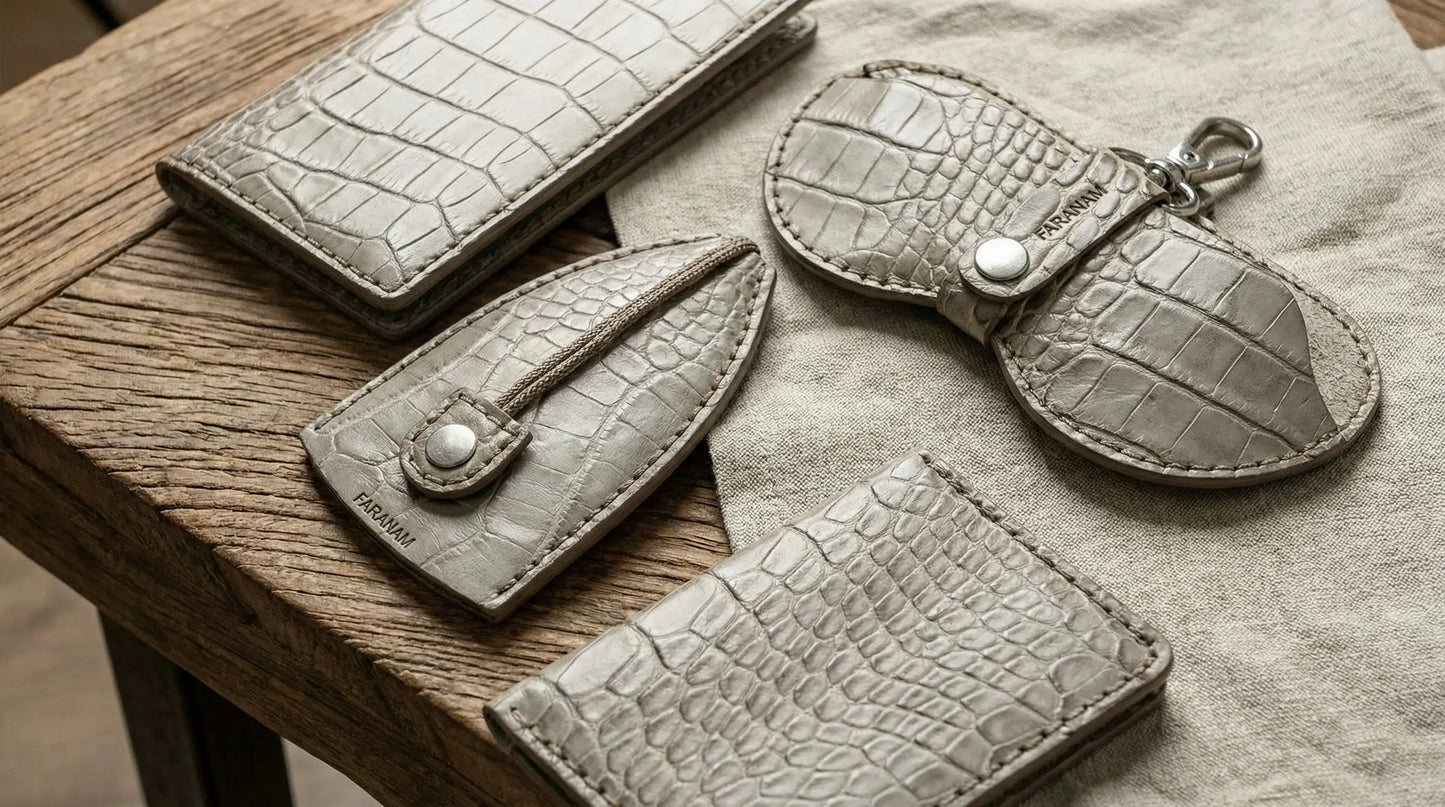 Farasa Leather Gift Set; wallet, bifold wallet, keychain, sunglasses cover, Hand-stitched Faranam