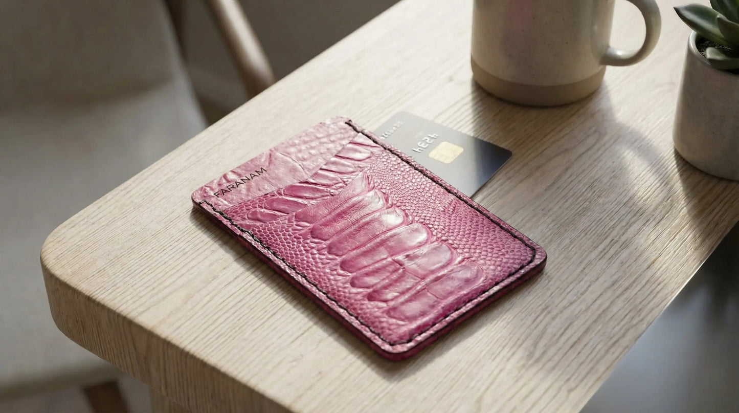 Victor Card Holder, Ostrich Leg Leather, Hand-stitched Faranam