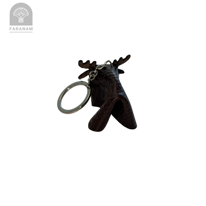 Deer Keychain, Genuine cowhide Leather, Hand-stitched