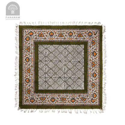 Earthloom Block-Printed Cotton Tablecloth, 2.5'x2.5'/3'x3'