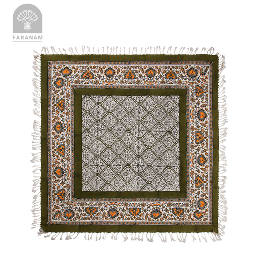 Earthloom Block-Printed Cotton Tablecloth, 2.5'x2.5'/3'x3'