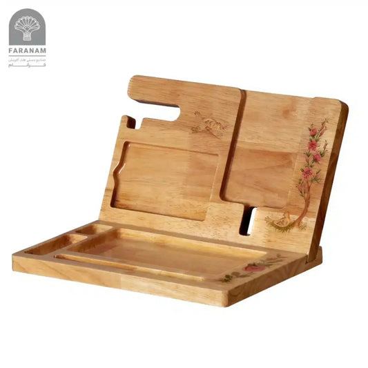 Bamboo cutting board with floral design on a white background