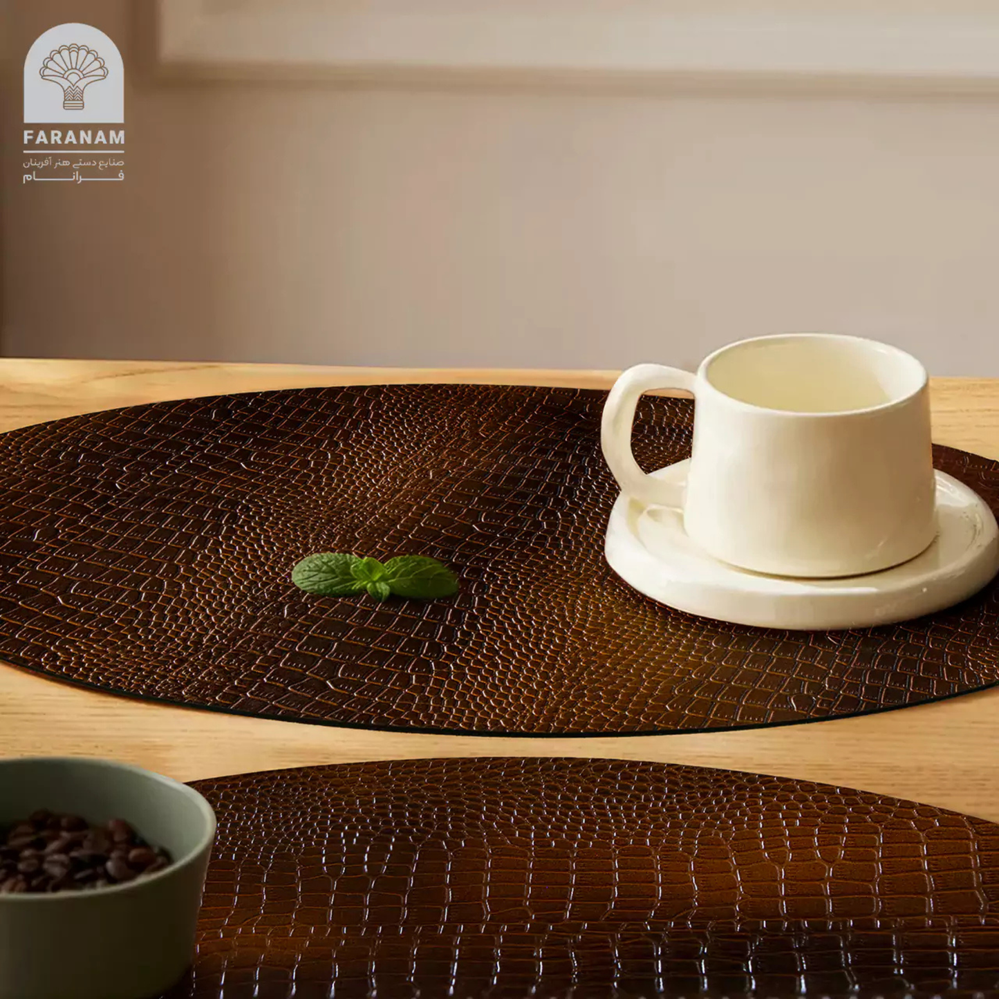 Leather Placemat & Coaster Set, Hand-Finished Cow Leather