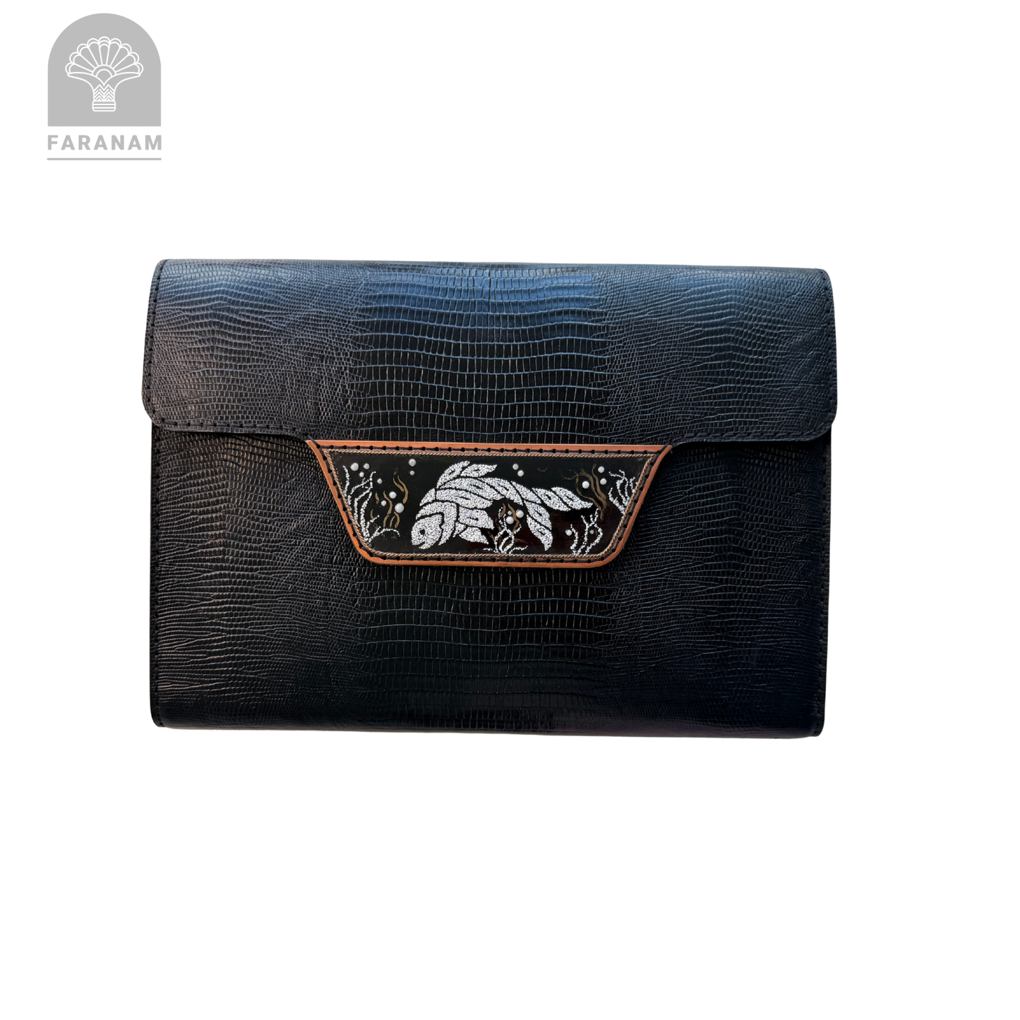 Ocean Pulse, Enameling Art Work, Leather Clutch, Handmade, Designed by Faranam Studio
