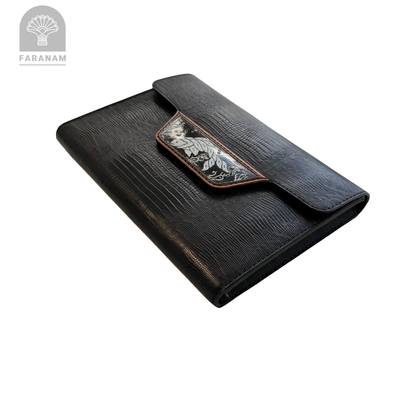 Ocean Pulse, Enameling Art Work, Leather Clutch, Handmade, Designed by Faranam Studio