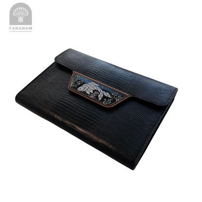 Ocean Pulse, Enameling Art Work, Leather Clutch, Handmade, Designed by Faranam Studio