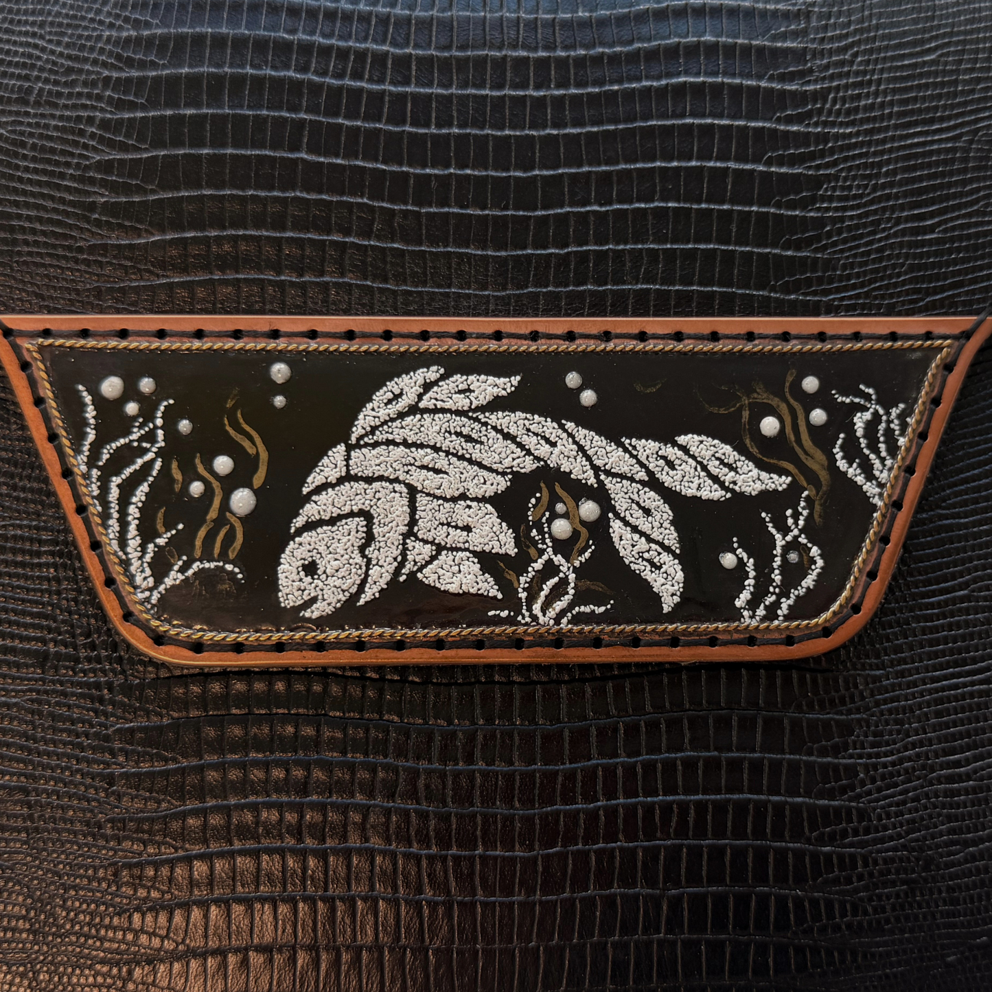 Ocean Pulse, Enameling Art Work, Leather Clutch, Handmade, Designed by Faranam Studio