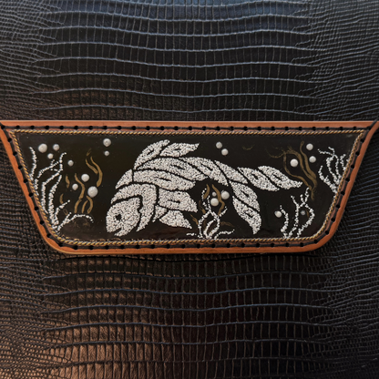 Ocean Pulse, Enameling Art Work, Leather Clutch, Handmade, Designed by Faranam Studio