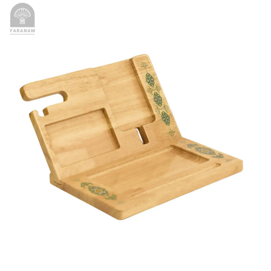 Serene Desk Organizer & Phone Stand, Hand-Painted, Rubber Wood My Store