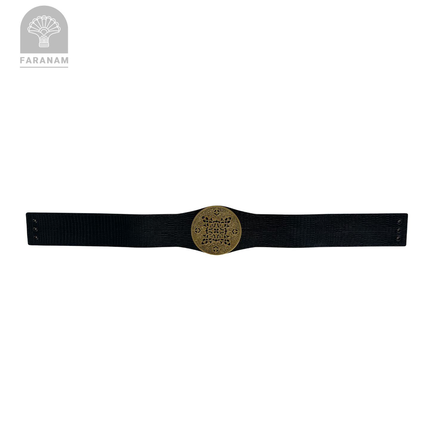 Simaj Imperial Medallion, Hand Etched Leather Waist Belt, Handmade, Designed by Faranam Studio