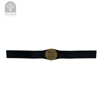 Simaj Imperial Medallion, Hand Etched Leather Waist Belt, Handmade, Designed by Faranam Studio