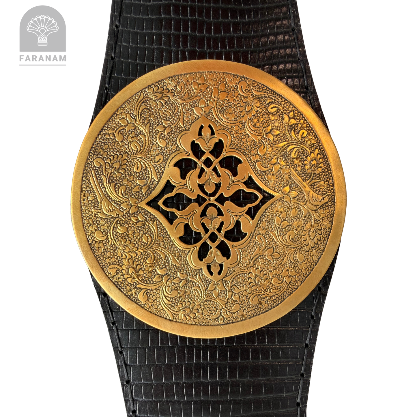 Simaj Rosette, Hand Etched Leather Waist Belt, Handmade, Designed by Faranam Studio