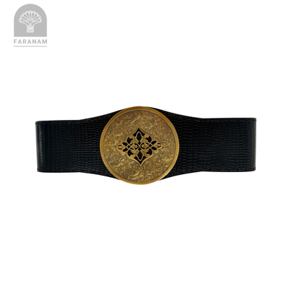Simaj Rosette, Hand Etched Leather Waist Belt, Handmade, Designed by Faranam Studio