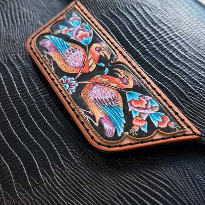 The Phoenix, Enameling Art Work, Leather Clutch, Handmade, Designed by Faranam Studio