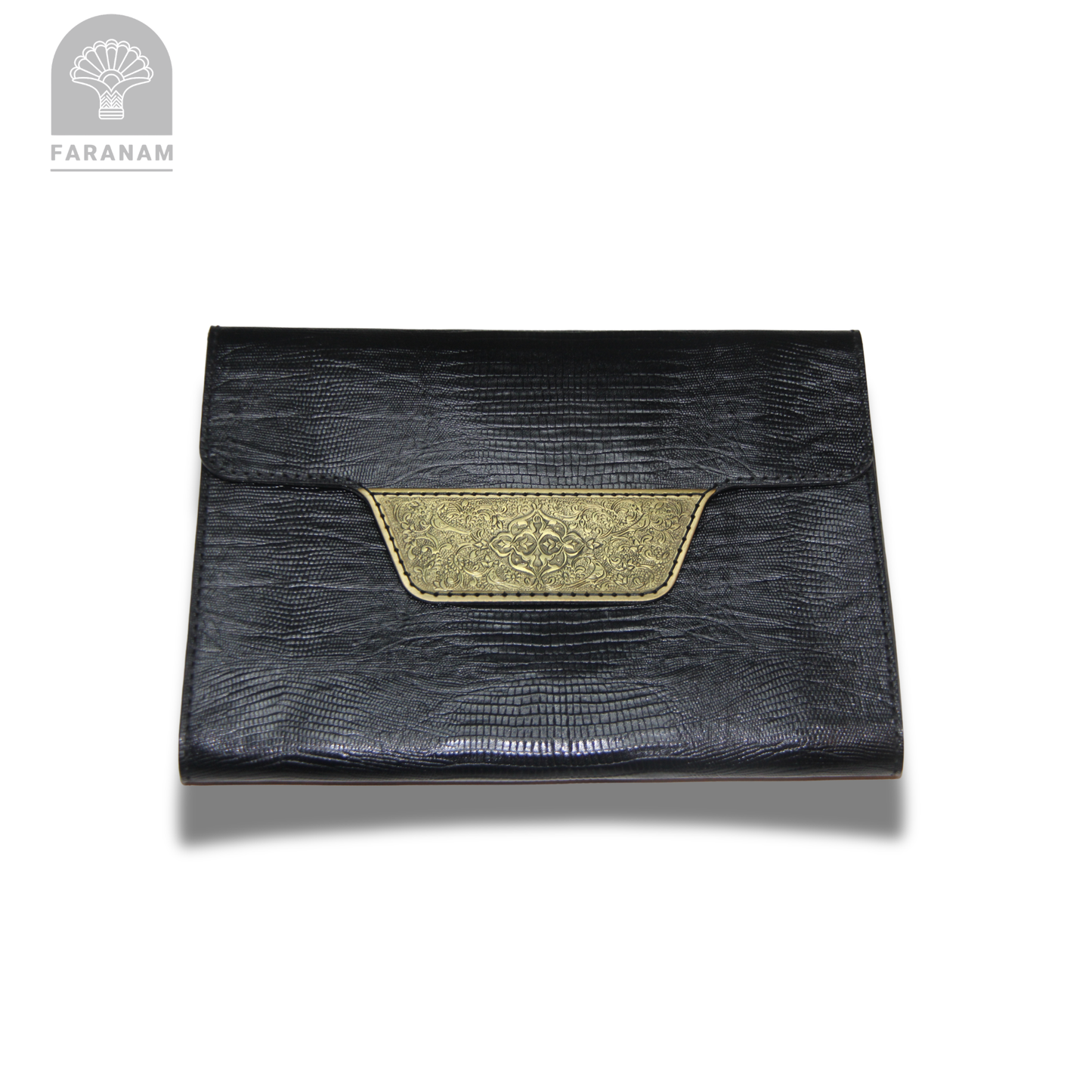 Vala Hand Etched Leather Clutch, Handmade, Designed by Faranam Studio