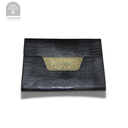 Vala Hand Etched Leather Clutch, Handmade, Designed by Faranam Studio