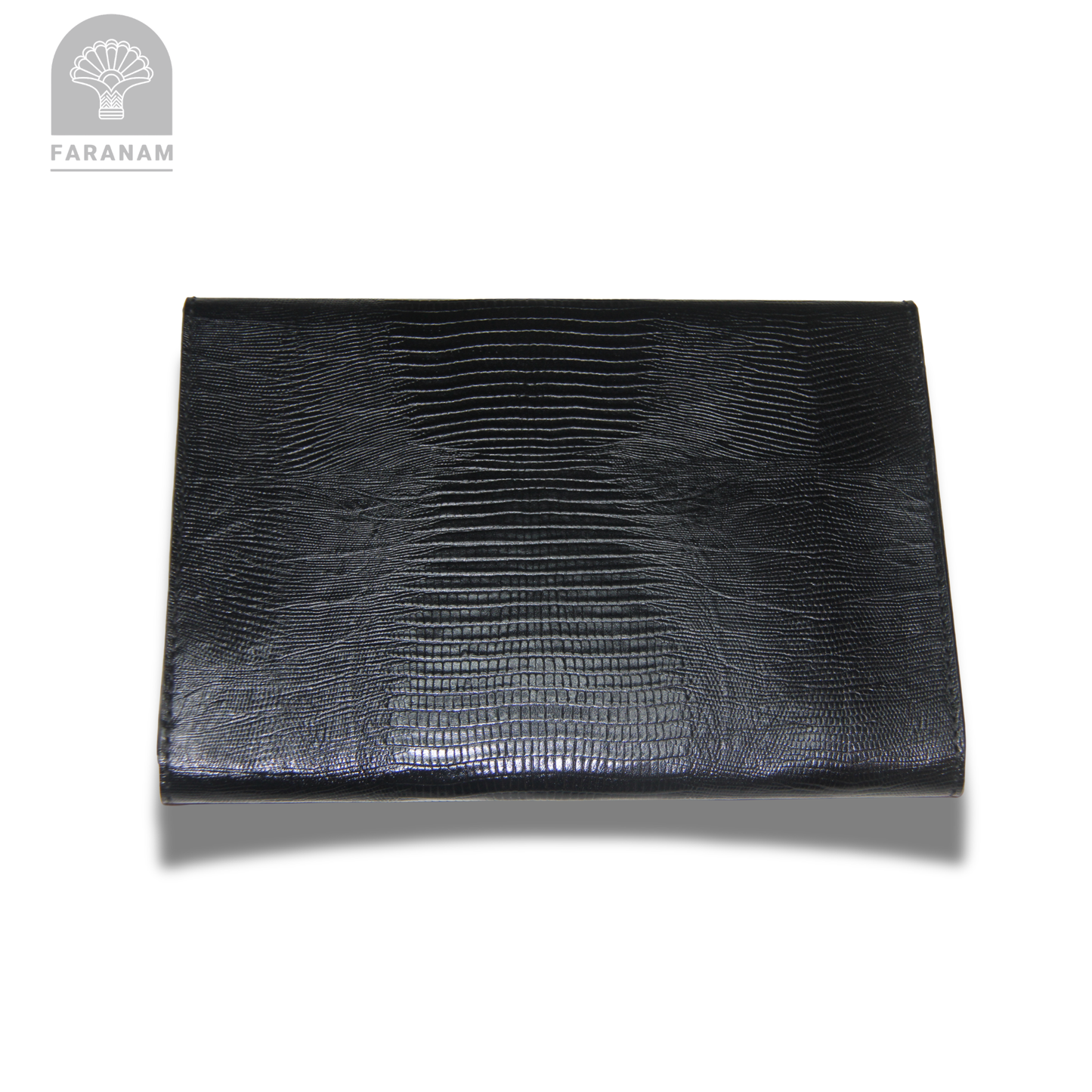 Vala Hand Etched Leather Clutch, Handmade, Designed by Faranam Studio