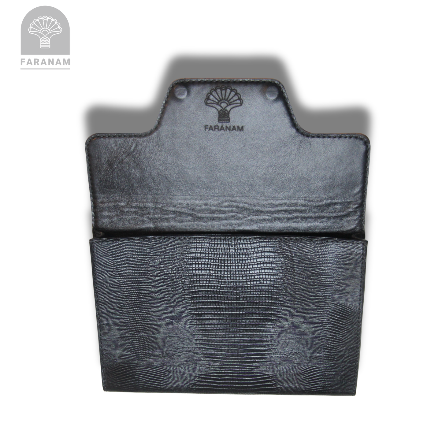 Vala Hand Etched Leather Clutch, Handmade, Designed by Faranam Studio