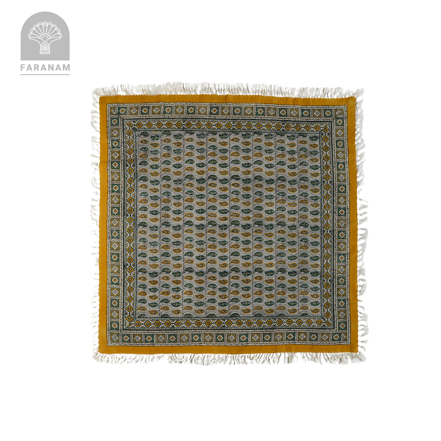 Saffron Leaf Square Hand-printed tablecloth, 2.5'x2.5'/3'x3'